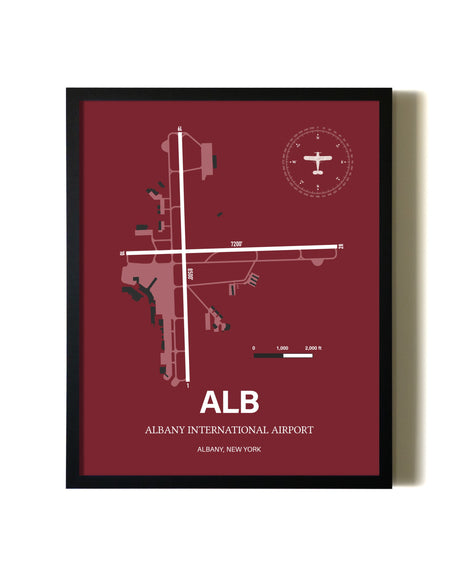 Red Framed Albany International Airport wall art poster in black frame
