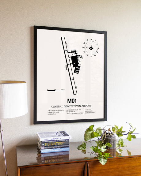 General Dewitt Spain Airport aviation wall décor in black wood frame