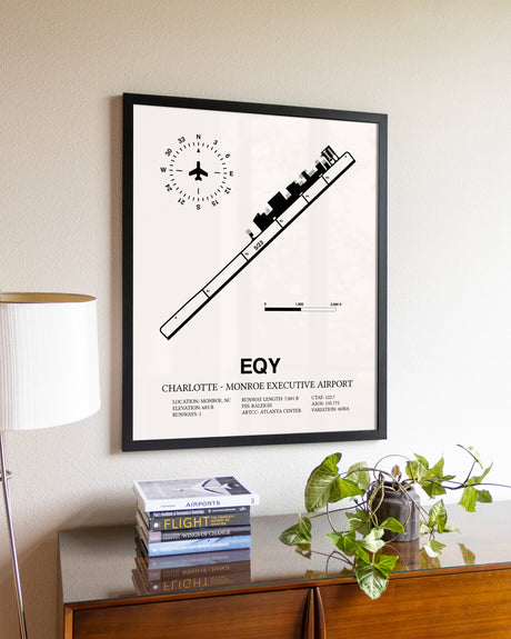 Charlotte-Monroe Executive Airport aviation wall décor in black wood frame