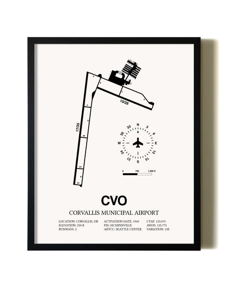 Framed Corvallis Municipal Airport wall art poster in black frame
