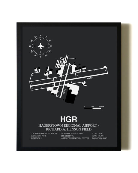 Unframed Hagerstown Regional Airport-Richard A. Henson Field map print poster