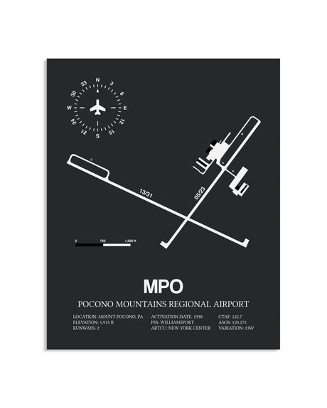 Gray Framed Pocono Mountains Regional Airport layout wall art poster
