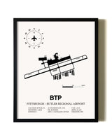Framed Pittsburgh / Butler Regional Airport wall art poster in black frame
