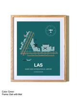 Harry Reid International Airport airport map poster in oak frame with mat