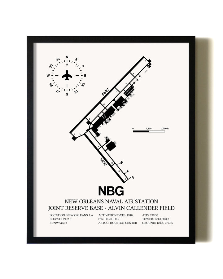 Framed New Orleans Naval Air Station Joint Reserve Base-Alvin Callender Field wall art poster in black frame
