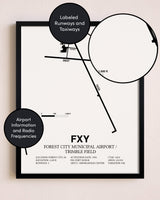 Framed Forest City Municipal Airport / Trimble Field layout wall art poster