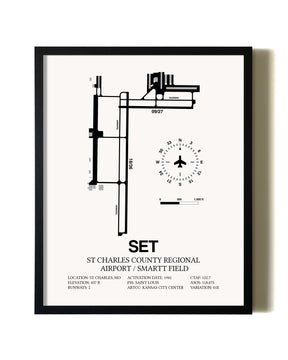 Framed St. Charles County Regional Airport / Smartt Field wall art poster in black frame