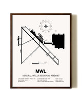 Mineral Wells Regional Airport aviation print in walnut frame
