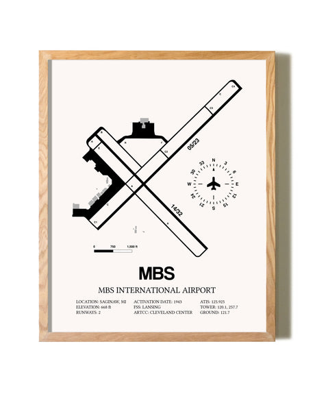 MBS International Airport framed print in natural wood frame