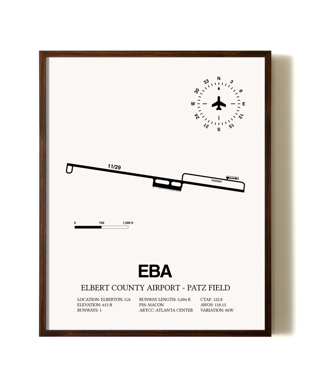 Elbert County Airport-Patz Field aviation print in walnut frame