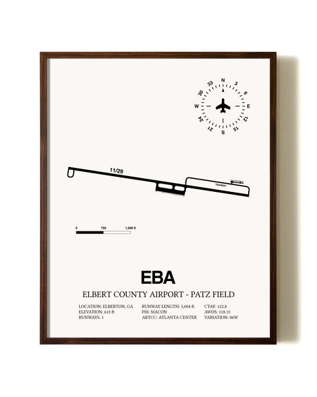 Elbert County Airport-Patz Field aviation print in walnut frame