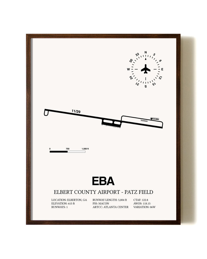 Elbert County Airport-Patz Field aviation print in walnut frame