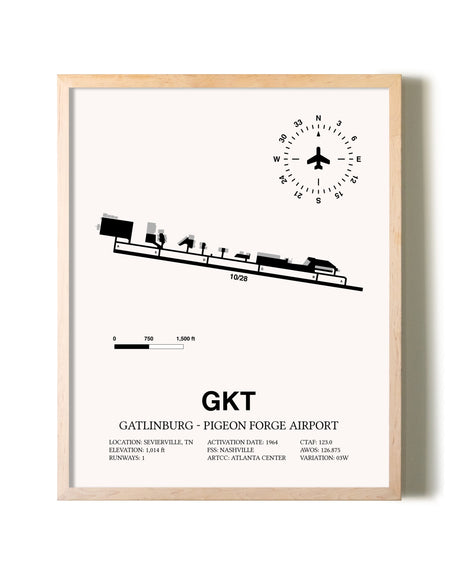 Gatlinburg-Pigeon Forge Airport framed wall art in white frame