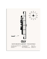Gray Olive Branch Airport / Taylor Field framed poster displayed in an airplane hangar