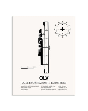 Gray Olive Branch Airport / Taylor Field framed poster displayed in an airplane hangar