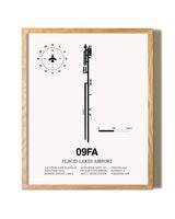Placid Lakes Airport framed print in natural wood frame