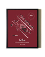 Red Framed Dallas Love Field Airport wall art poster in black frame