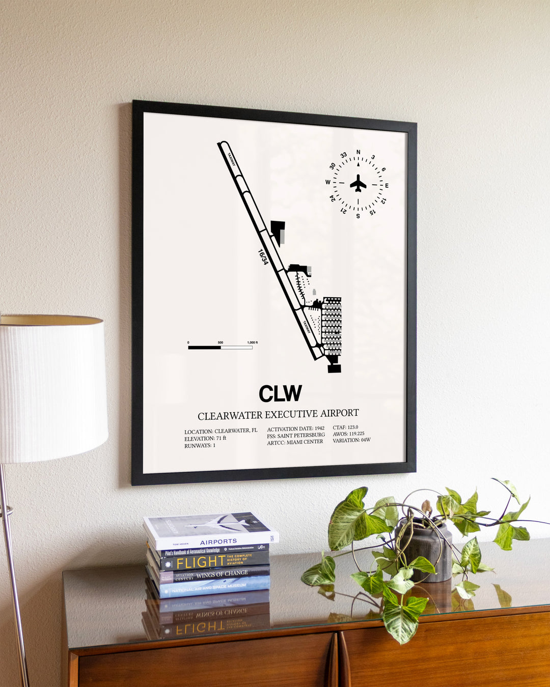 Clearwater Executive Airport aviation wall décor in black wood frame