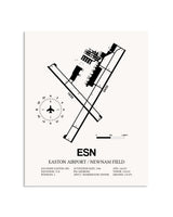 Gray Easton Airport / Newnam Field framed poster displayed in an airplane hangar