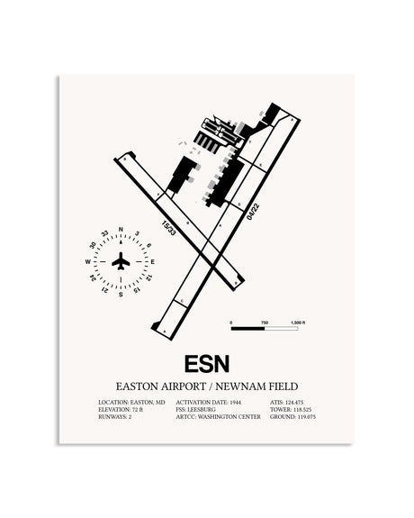 Gray Easton Airport / Newnam Field framed poster displayed in an airplane hangar