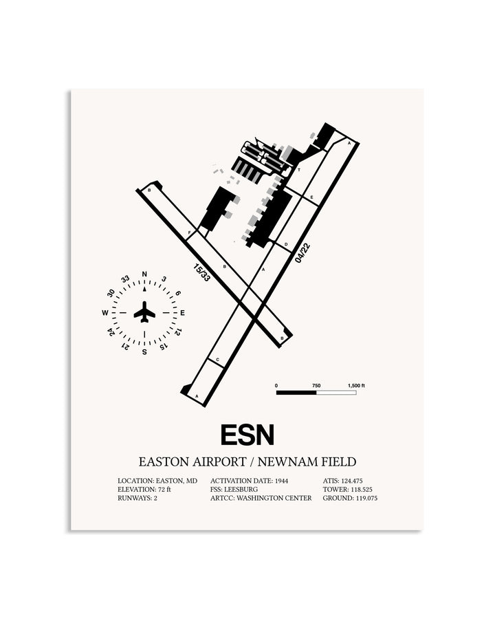 Gray Easton Airport / Newnam Field framed poster displayed in an airplane hangar