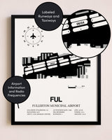 Framed Fullerton Municipal Airport layout wall art poster