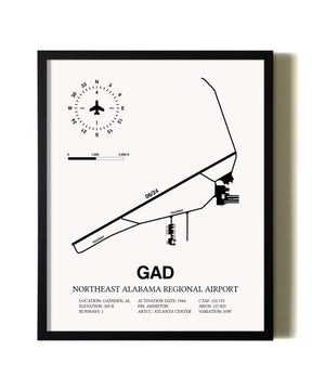 Framed Northeast Alabama Regional Airport wall art poster in black frame