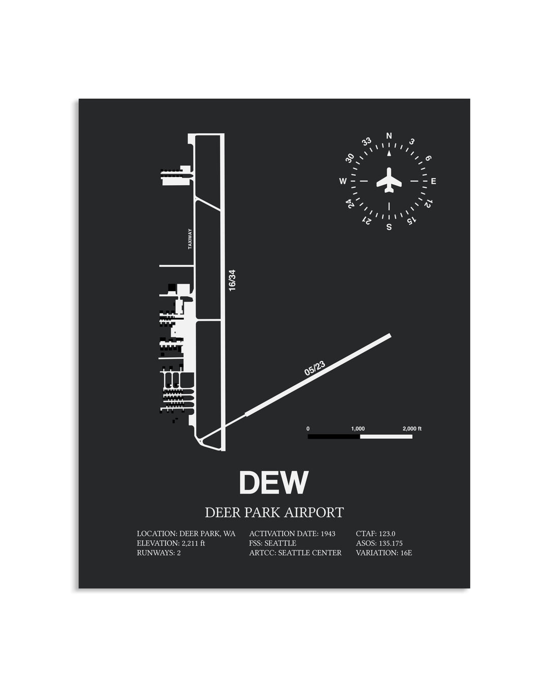 Gray Framed Deer Park Airport layout wall art poster