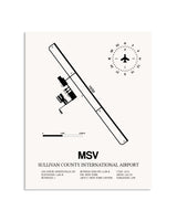 Gray Sullivan County International Airport framed poster displayed in an airplane hangar