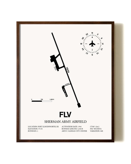 Sherman Army Airfield aviation print in walnut frame