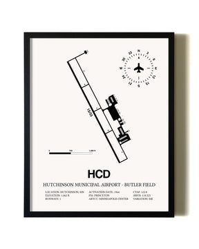 Framed Hutchinson Municipal Airport-Butler Field wall art poster in black frame