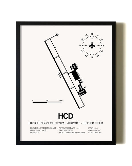 Framed Hutchinson Municipal Airport-Butler Field wall art poster in black frame