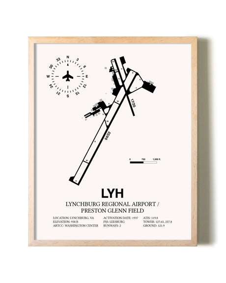 Lynchburg Regional Airport / Preston Glenn Field framed wall art in white frame