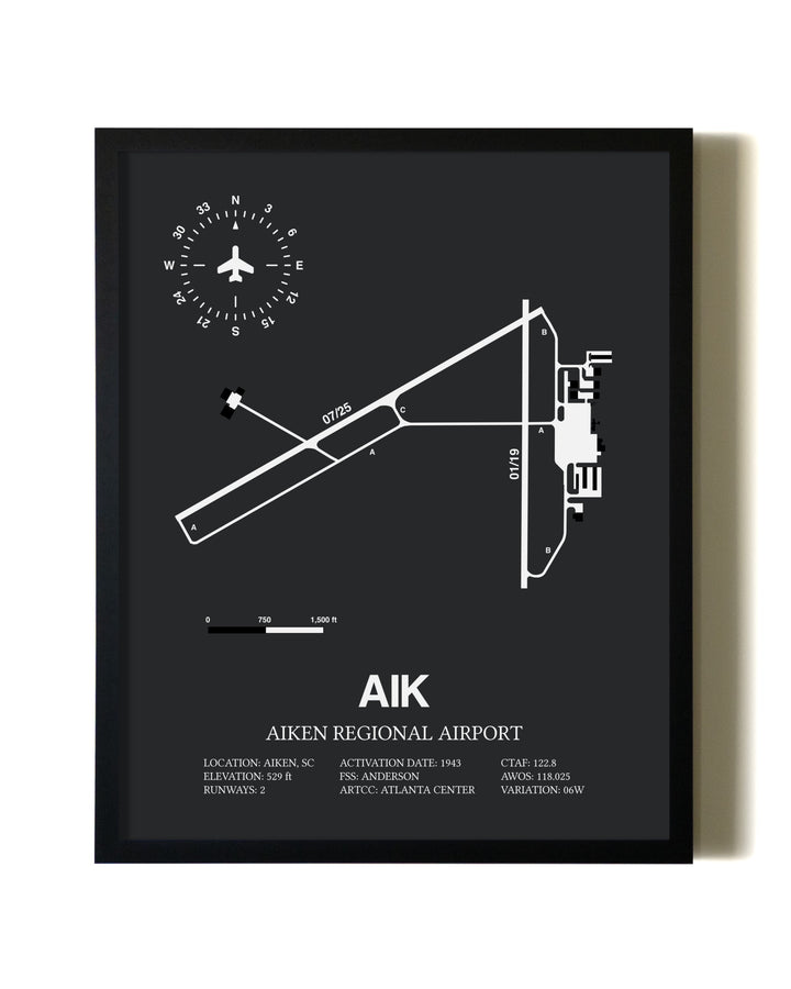 Unframed Aiken Regional Airport map print poster