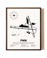 Portland International Jetport aviation print in walnut frame
