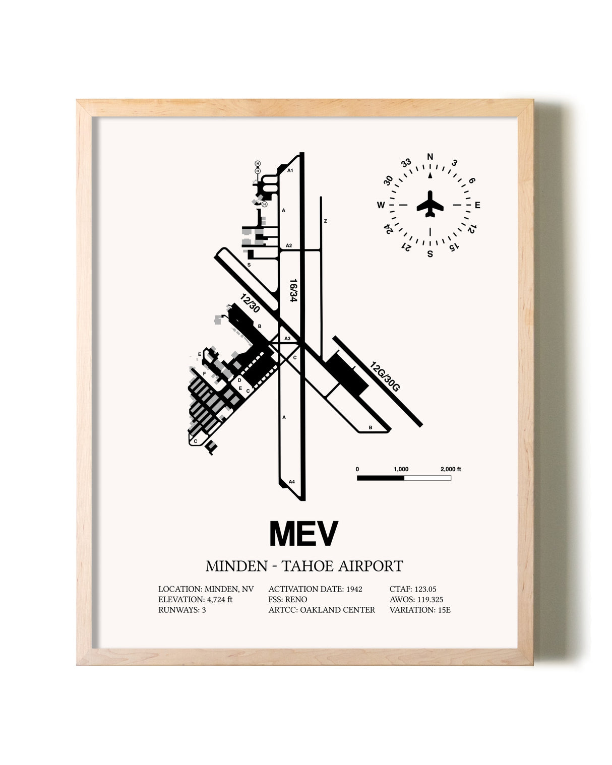 Minden-Tahoe Airport framed wall art in white frame