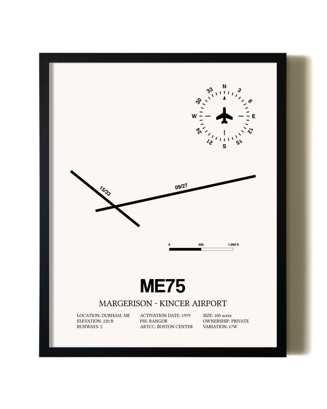 Framed Margerison-Kincer Airport wall art poster in black frame