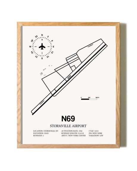 Stormville Airport framed print in natural wood frame
