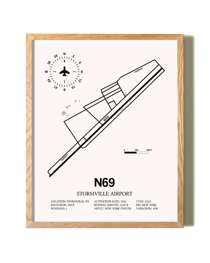 Stormville Airport framed print in natural wood frame