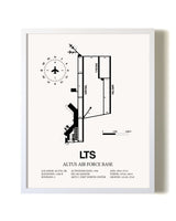 Altus Air Force Base airport map poster in oak frame