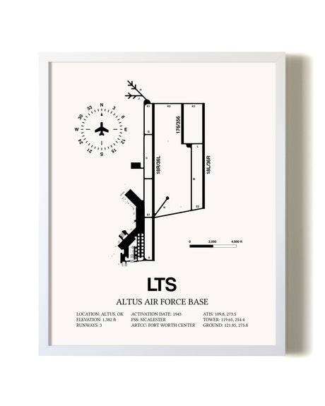 Altus Air Force Base airport map poster in oak frame