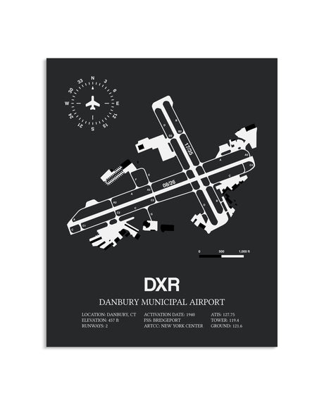 Gray Framed Danbury Municipal Airport layout wall art poster