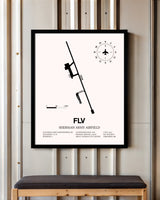 Sherman Army Airfield framed poster displayed in an airplane hangar