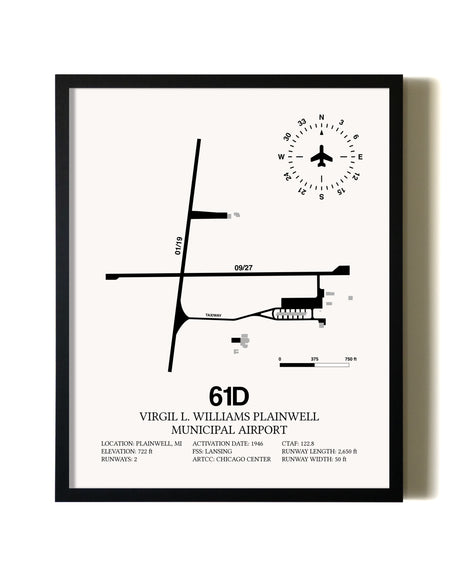 Framed Virgil L. Williams Plainwell Municipal Airport wall art poster in black frame