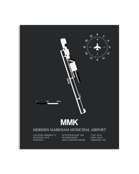 Gray Framed Meriden Markham Municipal Airport layout wall art poster