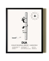 Framed Durant Regional Airport-Eaker Field wall art poster in black frame