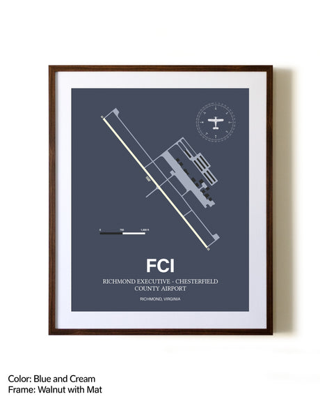 Richmond Executive-Chesterfield County Airport aviation print in walnut frame with mat