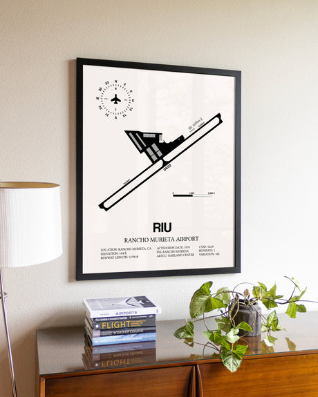 Rancho Murieta Airport aviation wall décor in black wood frame