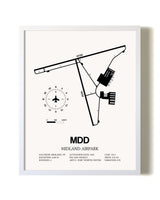 Midland Airpark airport map poster in oak frame
