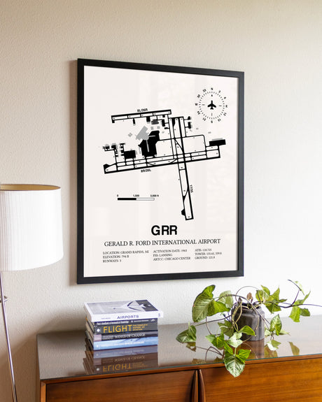 Gerald R. Ford International Airport aviation wall décor in black wood frame